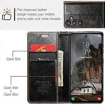 Crazy Horse Texturerat PU-fodral för Samsung Galaxy A55 5G (Kaffe)