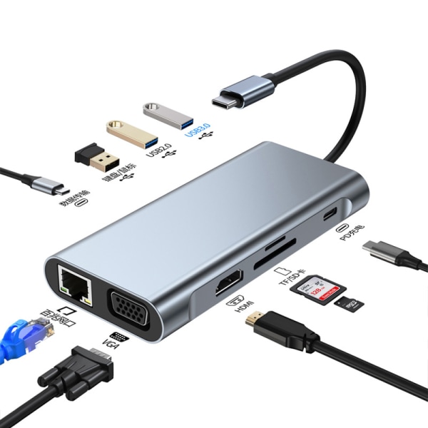 USB 3.0 Type C HUB -sovitin 4K HDMI-yhteensopivaan VGA RJ45 Lan Eth -liitäntään