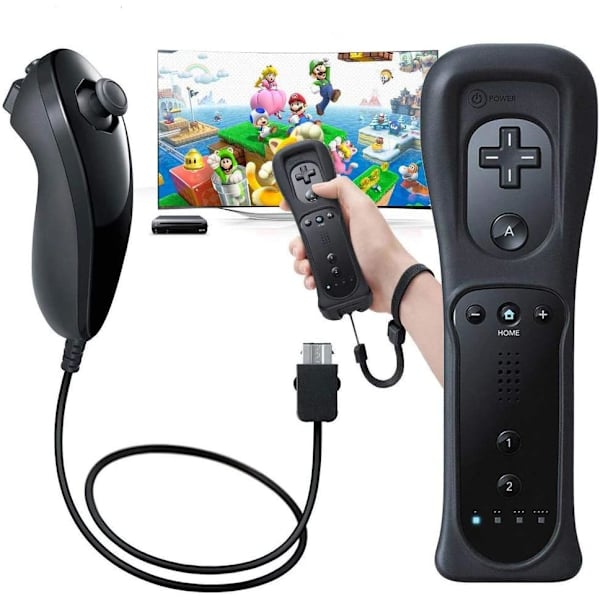 Set med 2 svarta handkontroller för Wii, rörelsekontrollfjärrkontroll, Remo