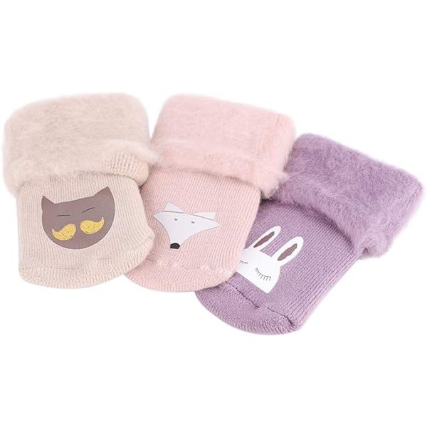 3 par 1-3 år flicka Tjocka halkfria babysockor med grepp Flicka