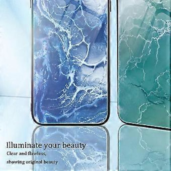 Mobilfodral för iPhone 15 med Marmormönster, Härdat Glas + PC + TPU, Repskyddande Skal