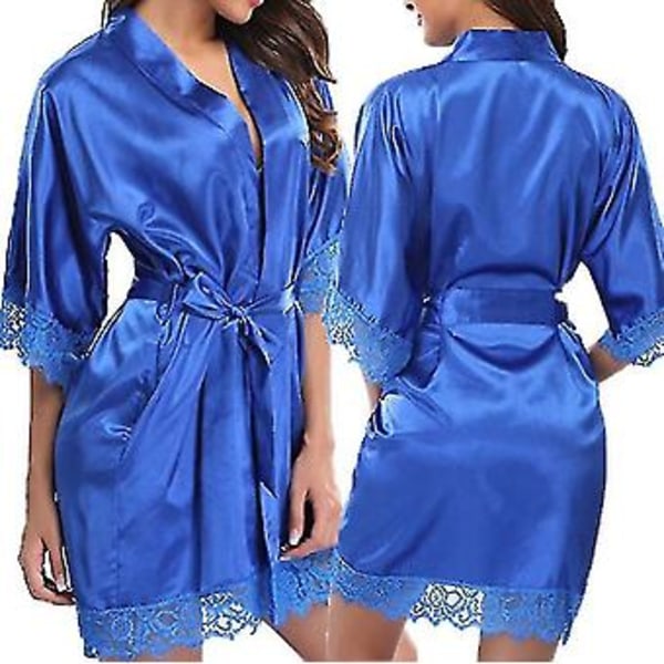 Erotic Lingerie Women's Sexy Bathrobe Lace Nightdress Sets(XXXS Blue)