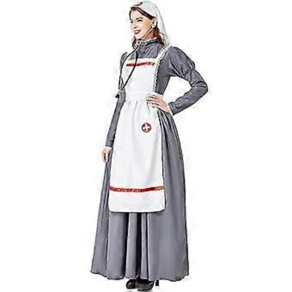 Keskiaikainen lääketieteellinen asu sairaanhoitajan puku Cosplay naisten asu Halloweeniin (M)