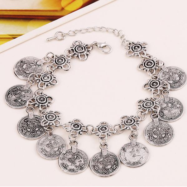 2-pack vintage boho gypsy mynt-hänge anklet kedja tribal e