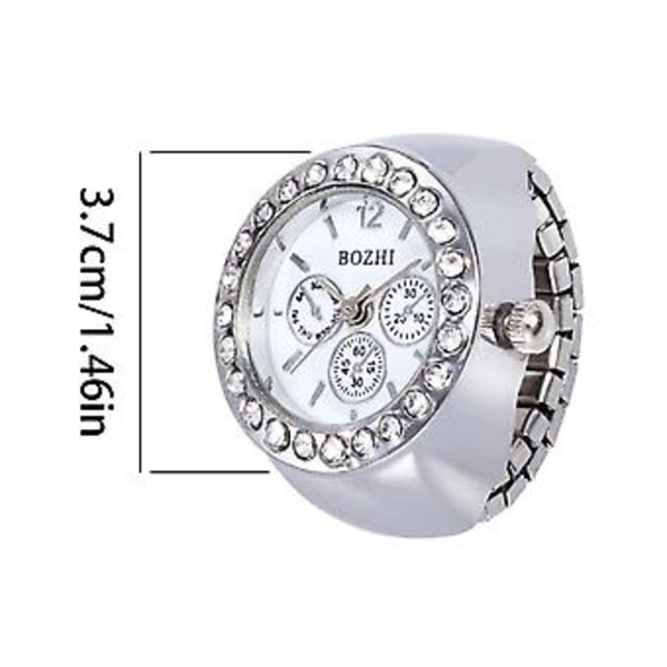 Dam Herr Fingerring Klocka Lyxurtavla Elastiskt Band Kvarts Analog Klocka Gåva (Silver)