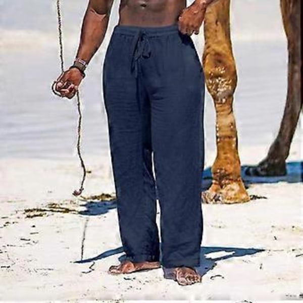 Herr Sommar Andningsbara Linnebyxor Lätta Yoga Strand Bomull Linne Enfärgade Byxor Lösa Casual (XXXL grön)