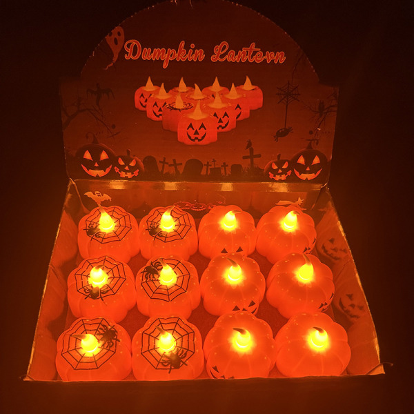 12 kpl paristokäyttöisiä teevaloja kurpitsakynttilöitä, kurpitsa Hallowe