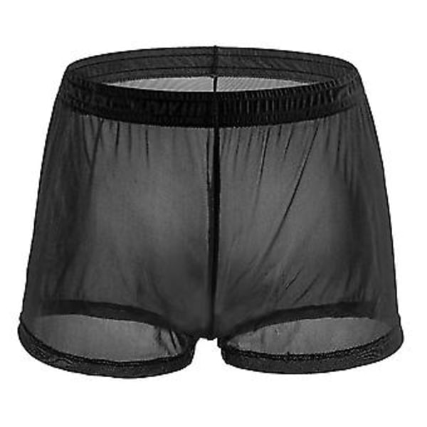 Soutong Läpinäkyvät Miesten Alushousut Yksivärinen Verkkolangat Keski-Vyötärö Läpinäkyvä Ohut Boxer Alusvaatteet (XL Musta)
