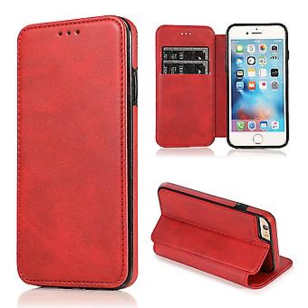 PU Læder Etui Folio Til Iphone 6p/6sp, Business Stil, Pengepung Funktion, Fald Beskyttelse, Stativ Funktion, Holdbar (Rød)