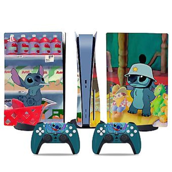 PS5 optisk drev version klistermærke, cool PS5 hud, controller håndtag, til PS5 konsol og controller, Sød klistermærke, Sød hud, Tegneserie anime, Lilo Stitch