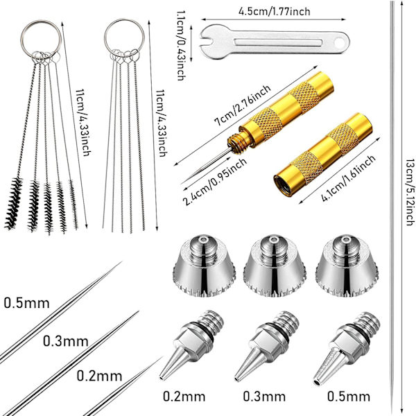 7 kpl:n airbrush-neula 0,2 mm/0,3 mm/0,5 mm suutin Airbrush-sarjat Yleiskorvaavat airbrush-pistooleille