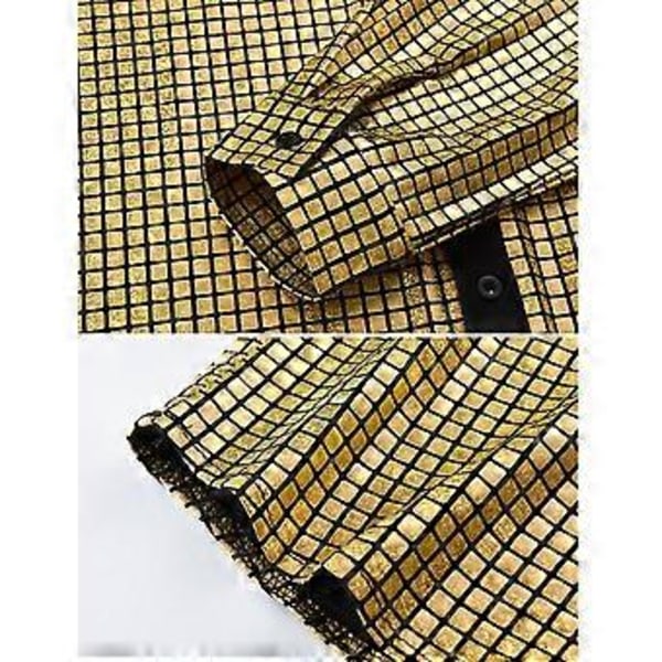 Herrskjorta Långärmad Geometrisk Knäppning Kavaj Krage Glänsande T-shirt (S Guld)