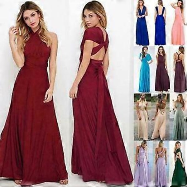 Kvinnors Aftonklänning, Multi-Way Wrap, Brudtärna, Formell, Lång Maxi, Omvandlingsbar Klänning (L Aqua blå)