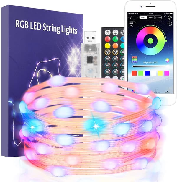 20M LED-ljusslinga, utomhus USB LED-ljusslinga med appkon