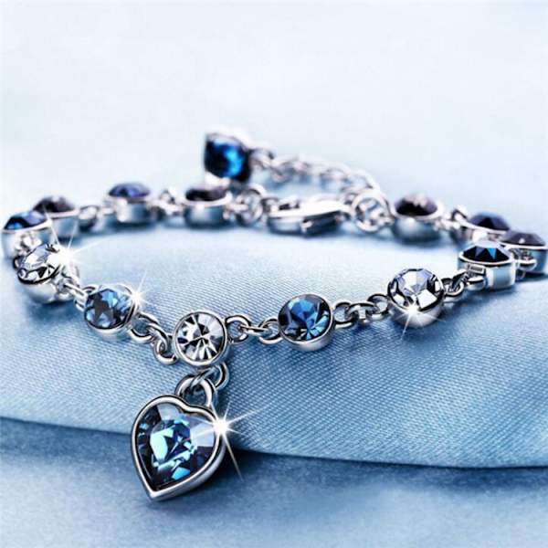 Ocean Heart Blå Kristall Armband för Kvinnor Blå Zirkon Kärlek Charm