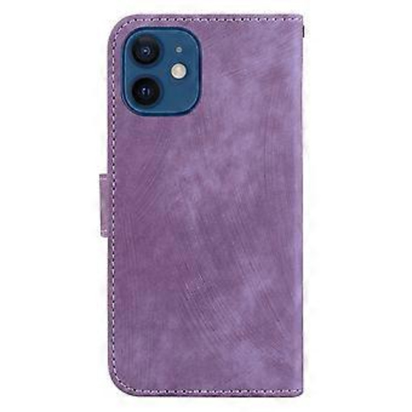 Präglad Läderfodral för iPhone 12 mini (Lila)