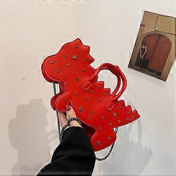 Iögonfallande Dinosaurieform PU Läder Nitar Plånböcker för Kvinnor Flickor Crossbody Plånböcker Axelväska för Vardagsbruk Guld (Guld)