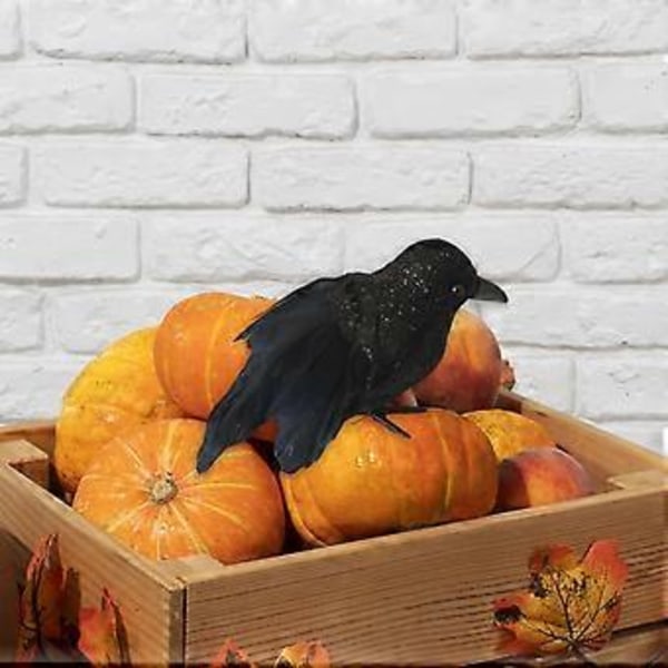 Halloween Realistiske Kråker Kunstige Falske Svarte Kråker Foto Rekvisitt Festlige Festartikler Fjærkledde Kråker Dekorasjon for Terrasse Innendørs Utendørs (Stil C)