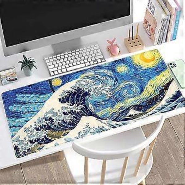 Japansk Stor Utvidet Spillmusmatte, Musmatte med Sydd Kant XXL Størrelse, Skrivebord Matte Trådløs Mus Tastatur Matte for Skrivebord Bærbar PC, Arbeid, Spill