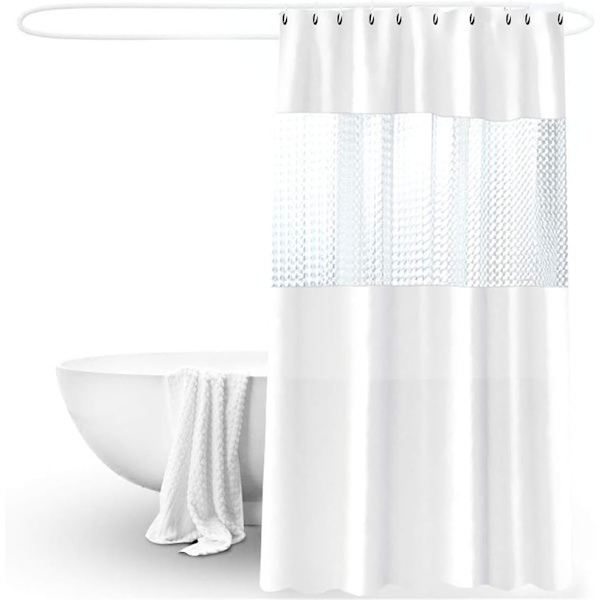 180 x 200 cm, vit halvt transparent duschdraperi i PVC