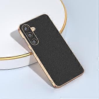 Til Samsung Galaxy S24+ deksler galvanisering ekte kuskinn+TPU+PC telefondeksel