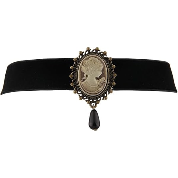 Mode Retro Svart Viktoriansk Kameo Pärlstråds Sammet Choker Halsband