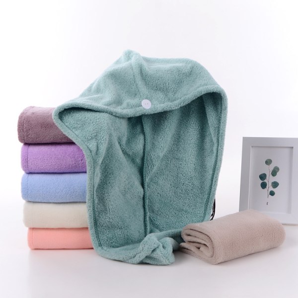 Bean green color, women's hair ultra-fine fiber towel cap, swimmi