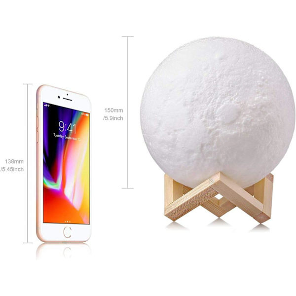 3D Månelampa, LED Nattljus Dekorativ Lampa med Touch Switch U