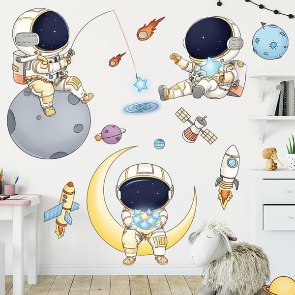 Sticker Mural Astronaut i Rymden Väggdekaler Rymden Pla