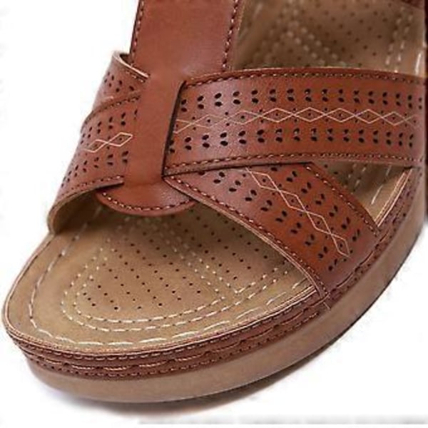 Kvinders Tykke Sål Stitch Sandaler Stor Størrelse Sommer Kile Tøfler (EU 41 Brun)