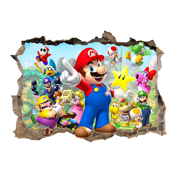 3D Mario veggklistremerke for barnerom, barnehage, veggdekor