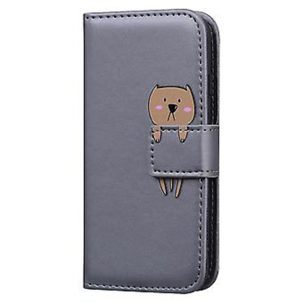 Telefonfodral med björnmönster för Redmi Note 10 Pro med kortfack, snodd, PU-lädermaterial, plånboksfunktion, hörnfallskydd (grå)