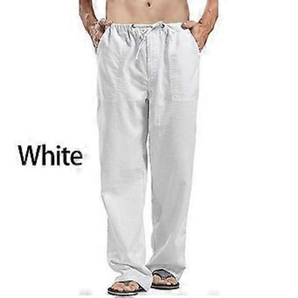 Herre Plus Størrelse Rett Party Bukser Løse Bukser Linbukser Elastisk Midje Mote Casual (5XL hvit)