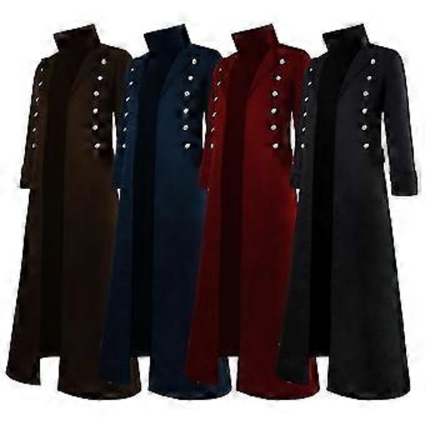 Vintage Miesten Gootti Steampunk Pitkä Takki Trench Coat Retro Keskiaikainen Soturi Ritarin Takki Mies Victoria Pitkä Takki V (M ruskea)