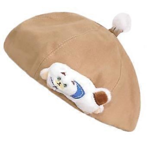 Elegant Målarmössa Klassisk Lolita Söt Katt Basker Visa Ansikte Liten Åttakantig Hatt för Vinter Daglig Användning Gatupromenader Khaki (Khaki)