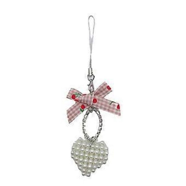 Moderigtige Perler Hjerte Charm med Sløjfe Nøglering Perle Nøglering Taske Vedhæng Multipurpose Nøgleholder til Kvinder