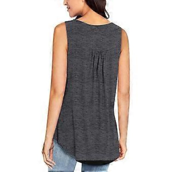 Sommer Ermeløs V-hals Ensfarget Casual Swing Skjorter Løse Tanktopper Bluser med Knapper for Kvinner