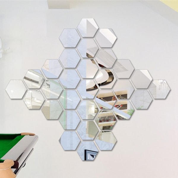 12 stycken 3D hexagonformade spegelväggdekaler DIY konstdekoration