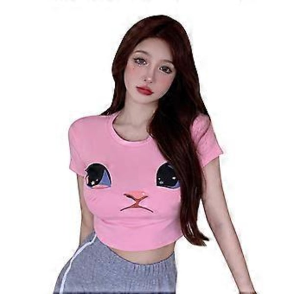 Kuvioitu Crop Top T-paita Eläin Sarjakuva Lyhythihainen Cropattu Paita Pyöreä Kaula-aukko Päivittäinen T-paita Kotiin Toimistoon Pinkki M (M Pinkki)