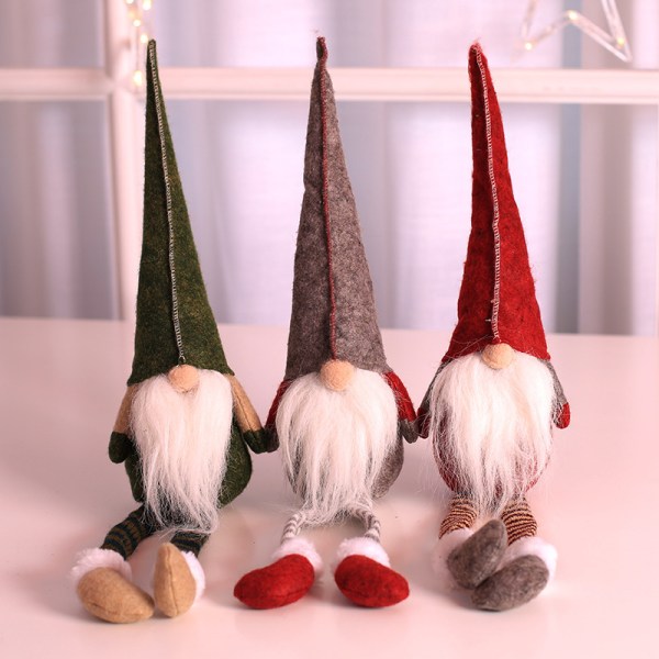 3 stk. julepyntefigurer i plys, julepynt GNOME plys swe