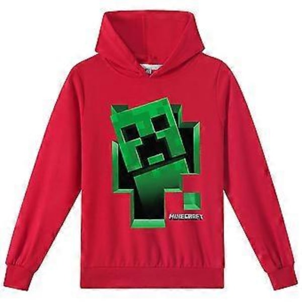Minecraft Lasten Creeper-kuvioinen huppari, rento pitkähihainen huppari -NMAOV (9-10 vuotta, punainen)