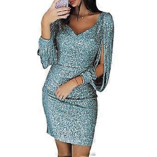 Naisten seksikäs minimekko, kimalteleva pitkähihainen lantiomekko, upea paljetti V-kaula-aukkoinen pitkähihainen mekko (4XL vihreä)