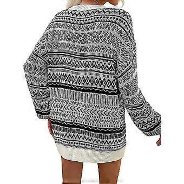 Jule Kvinder Langærmet Rund Hals Sweater Pullover Top Vinter Afslappet Løs Rund Hals Uldkjole (XL Sort)