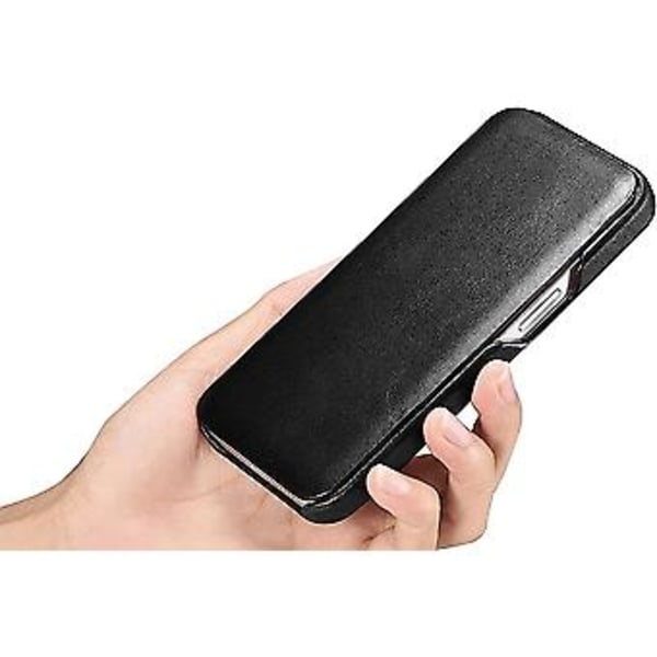 Nahkainen Folio-kotelo yhteensopiva iPhone 13 mini:n kanssa - Vintage-tyyli, aito nahka, kääntöfolio-suunnittelu - Sisäänrakennettu magneettinen sulkeminen - musta