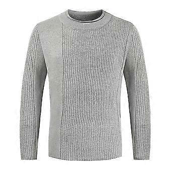 hmwy-herr långärmad ledig tröja pullover stickad sweater stickat skjorta topp (M Ljusgrå)