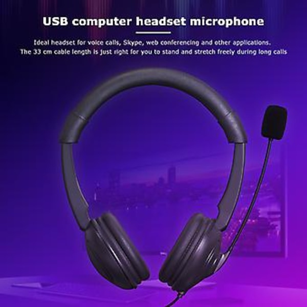 USB Headset m/støyreduserende mikrofon, datamaskin-hodetelefoner for bærbar PC, kundesenter ( )
