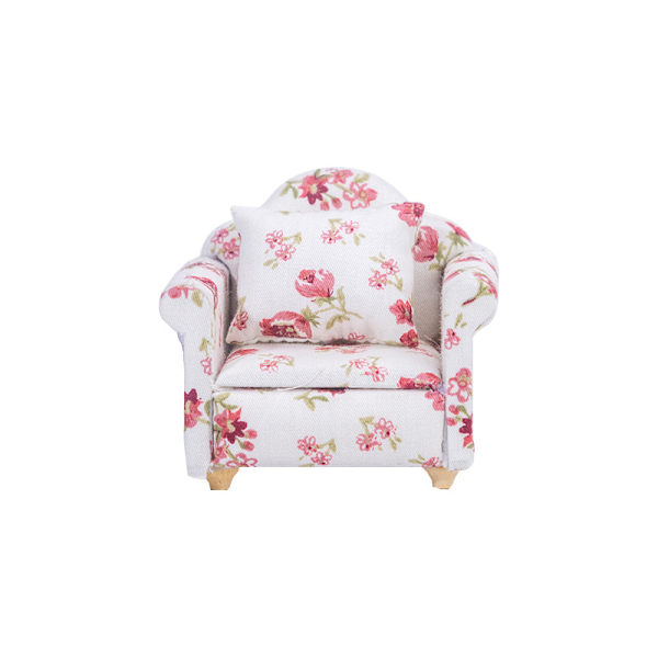 1/12 Dukkehussofa Blomst Miniatyr Møbler Sofa Lenestol Modell