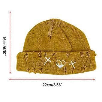 Koreansk Version Hul Hat Mode Strikket Uld Hat Vinter Street Hip Hop Hul Beanies Unisex Basic Cap Simpelhed Grå( Grå)