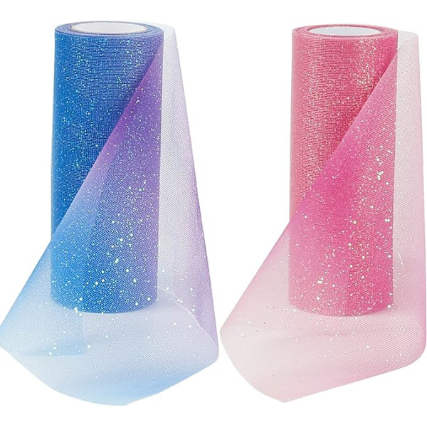 Regnbue Gradient Sequin Tulle Rulle, 2PCS Nonwoven Tulle Rulle Fane