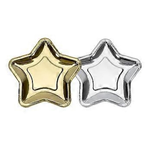 10 stjärnformade papperstallrikar med fem spetsar, engångstallrikar för jul, födelsedag, silver